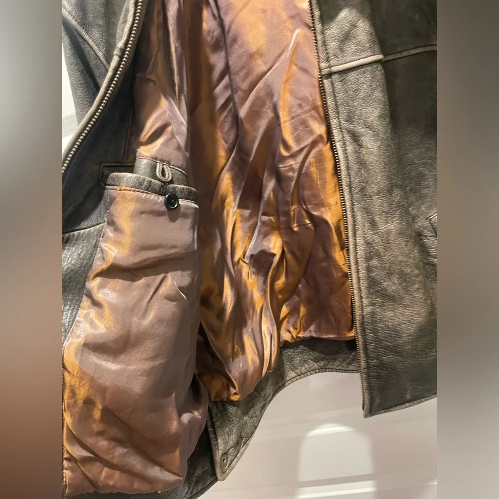 Couture by J park distressed leather zip up unisex oversized jacket Sz M men